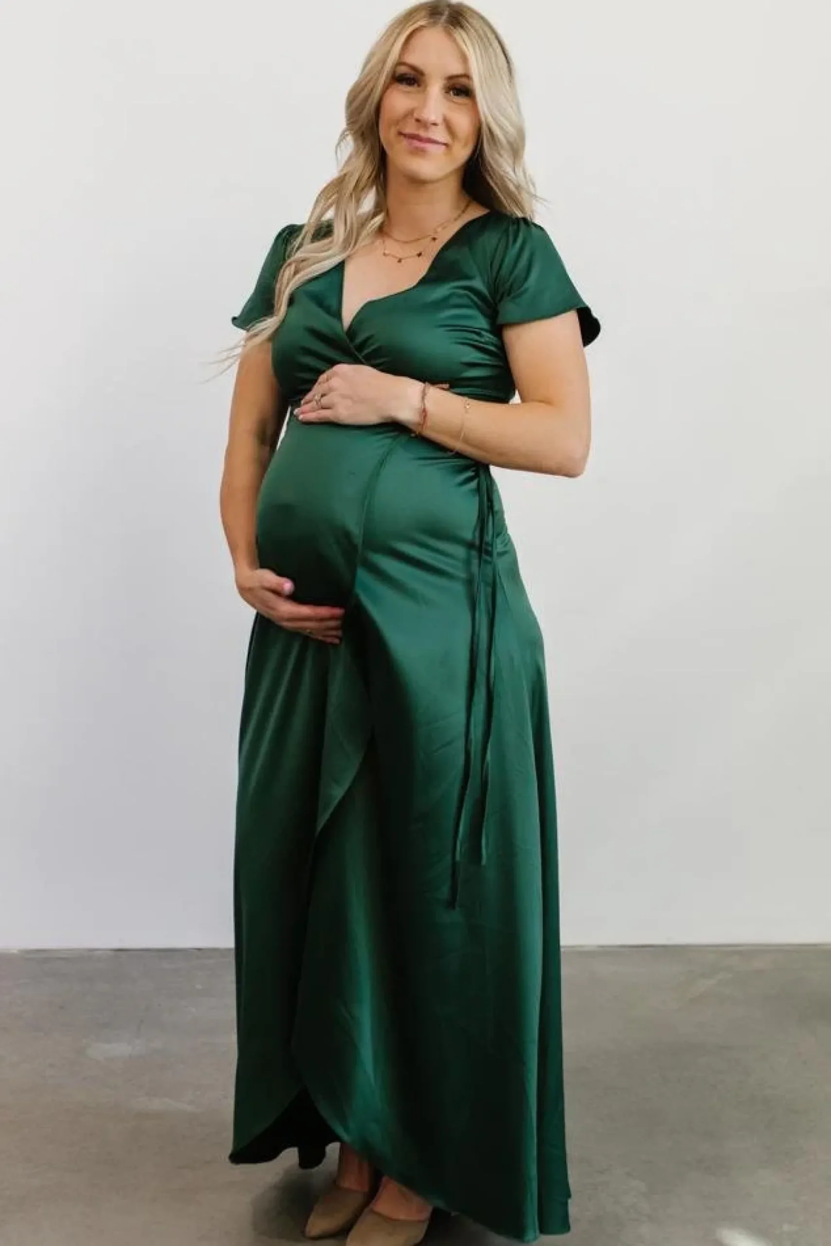 New Baltic Born Krystal Satin Wrap Gown | Green