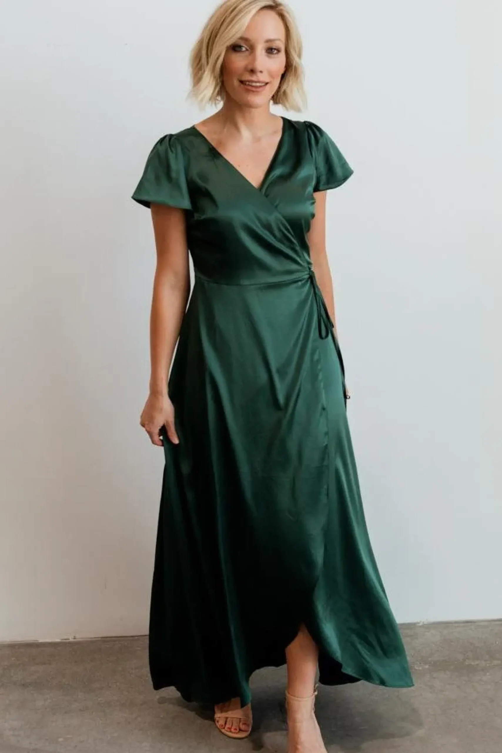 New Baltic Born Krystal Satin Wrap Gown | Green