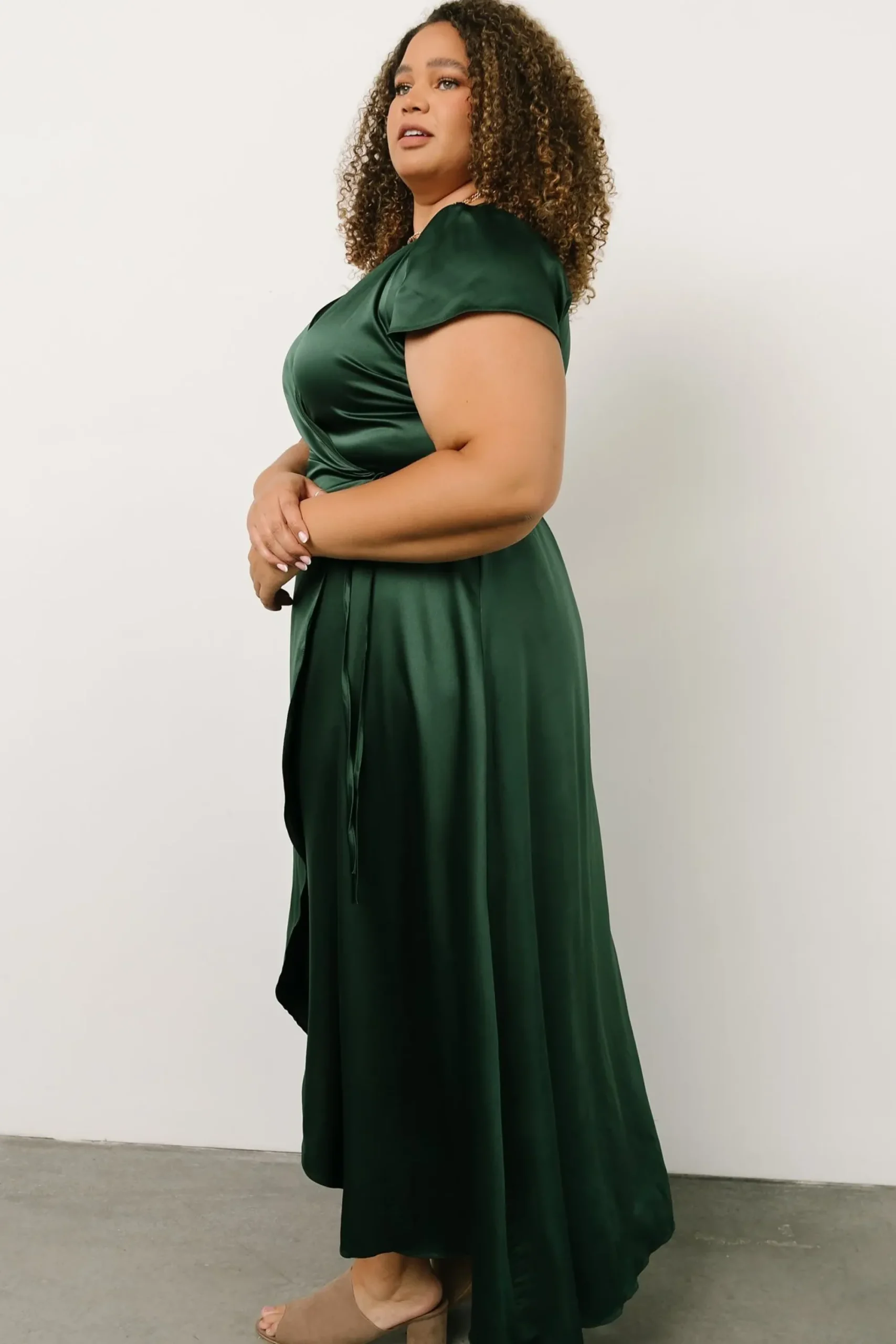 New Baltic Born Krystal Satin Wrap Gown | Green
