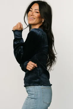 Hot Baltic Born Kyler Smocked Velvet Top | Navy