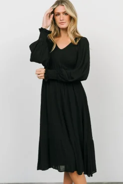 Outlet Baltic Born Lainey Smocked Dotted Midi Dress | Black