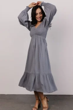 Best Baltic Born Lainey Smocked Dotted Midi Dress | Dusty Blue