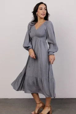 Best Baltic Born Lainey Smocked Dotted Midi Dress | Dusty Blue