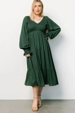 Sale Baltic Born Lainey Smocked Dotted Midi Dress | Evergreen
