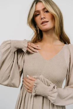 Fashion Baltic Born Lainey Smocked Dotted Midi Dress | Beige