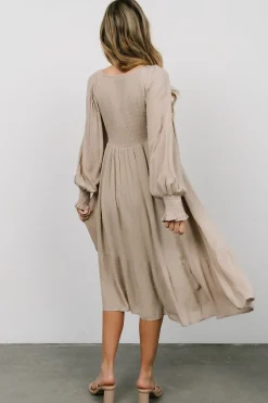 Fashion Baltic Born Lainey Smocked Dotted Midi Dress | Beige