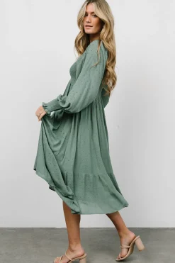 Discount Baltic Born Lainey Smocked Dotted Midi Dress | Dark Sage