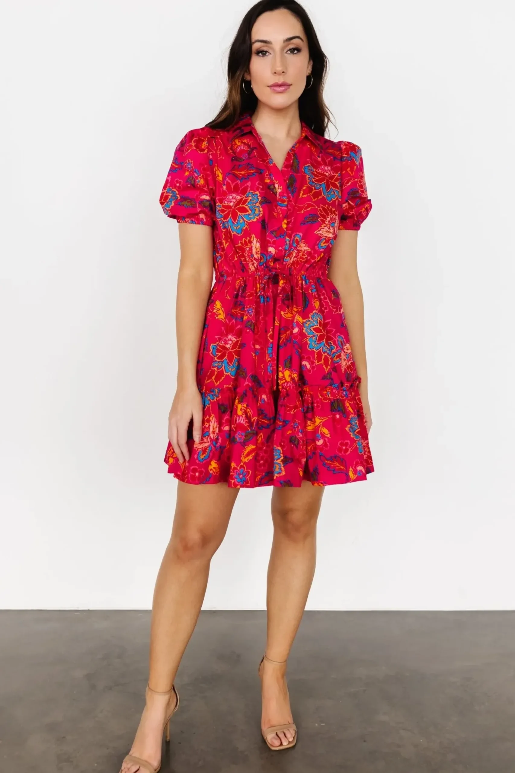 Online Baltic Born Lara Ruffle Short Dress | Fuchsia Floral