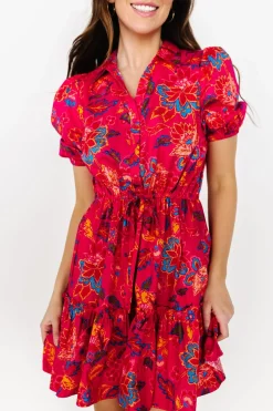 Online Baltic Born Lara Ruffle Short Dress | Fuchsia Floral