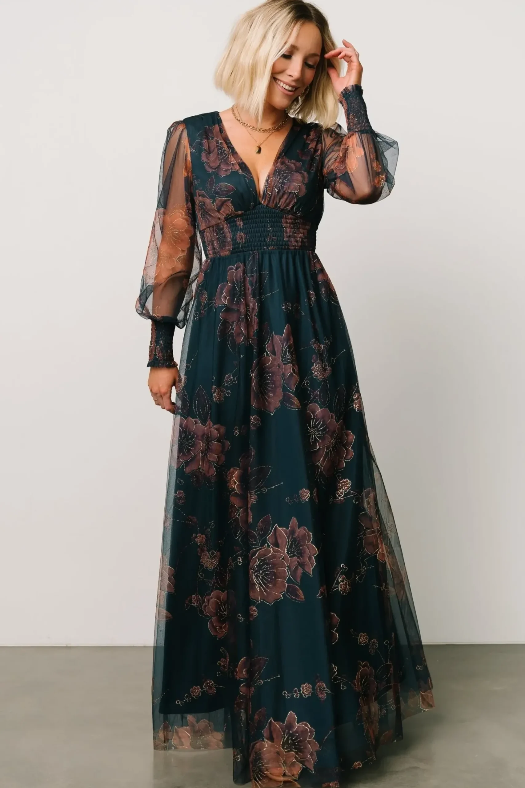 Clearance Baltic Born Layla Tulle Maxi Dress | Copper + Blue Metallic