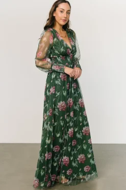 Fashion Baltic Born Layla Tulle Maxi Dress | Green + Pink Floral
