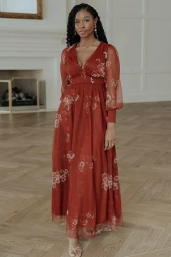 Clearance Baltic Born Layla Tulle Maxi Dress | Rust Floral