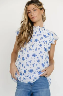 Online Baltic Born Leah Mock Neck Top | White + Blue Floral