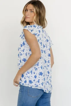 Online Baltic Born Leah Mock Neck Top | White + Blue Floral
