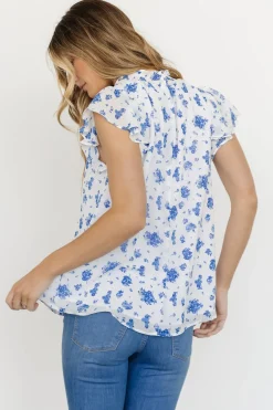Online Baltic Born Leah Mock Neck Top | White + Blue Floral