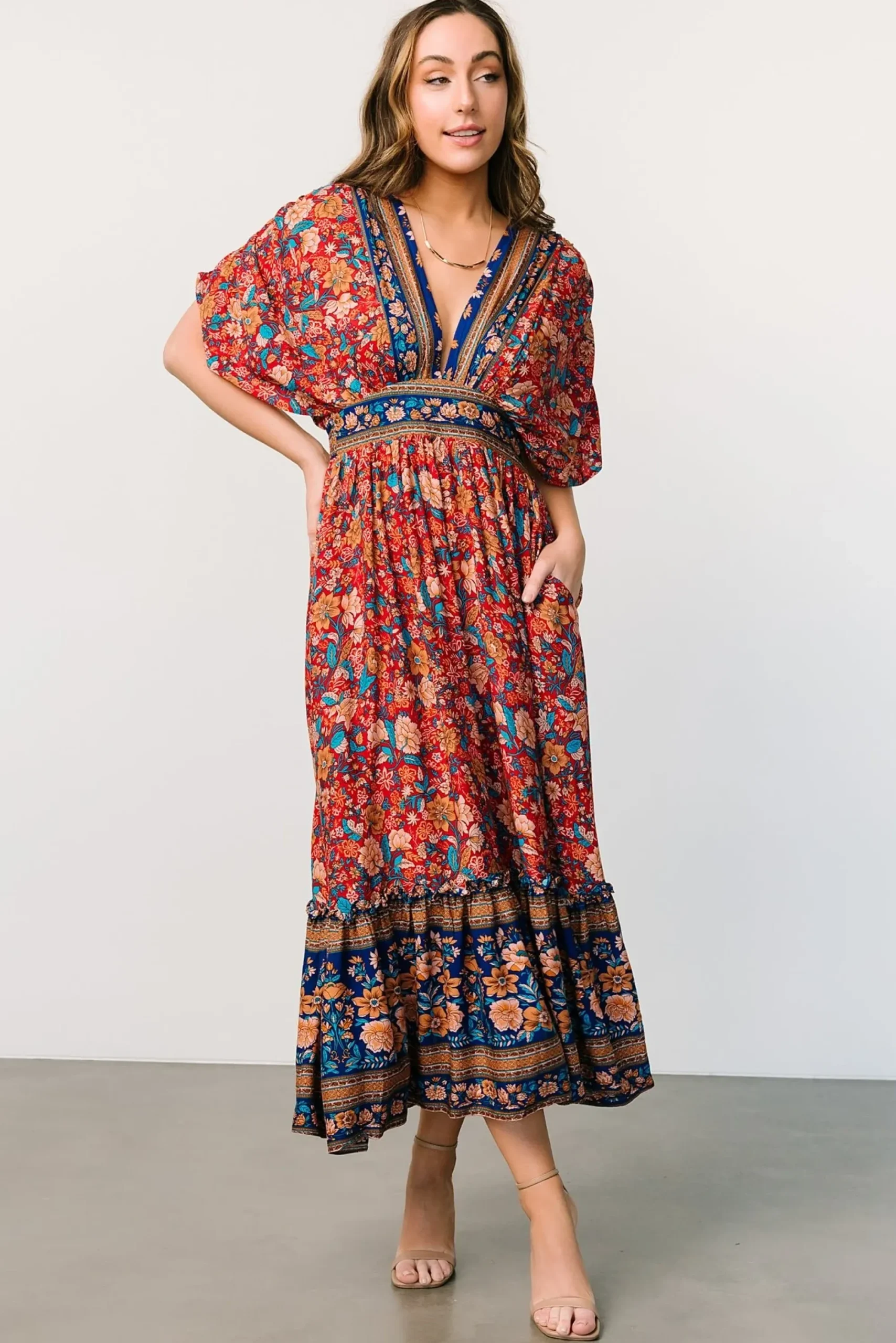 New Baltic Born Leeanne Midi Dress | Red Multi Floral