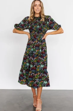 New Baltic Born Lena Tiered Midi Dress | Black Multi Floral