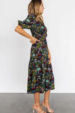 New Baltic Born Lena Tiered Midi Dress | Black Multi Floral