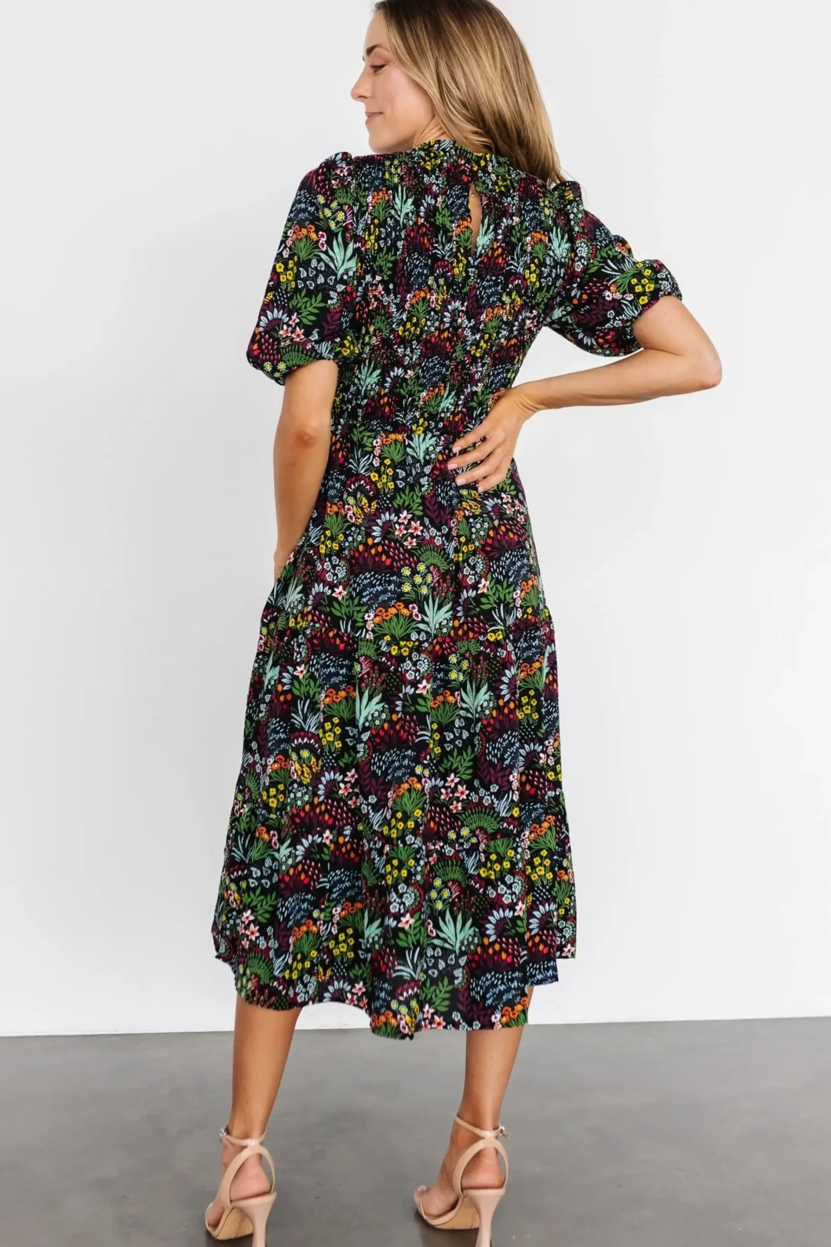 New Baltic Born Lena Tiered Midi Dress | Black Multi Floral