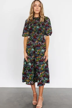 New Baltic Born Lena Tiered Midi Dress | Black Multi Floral