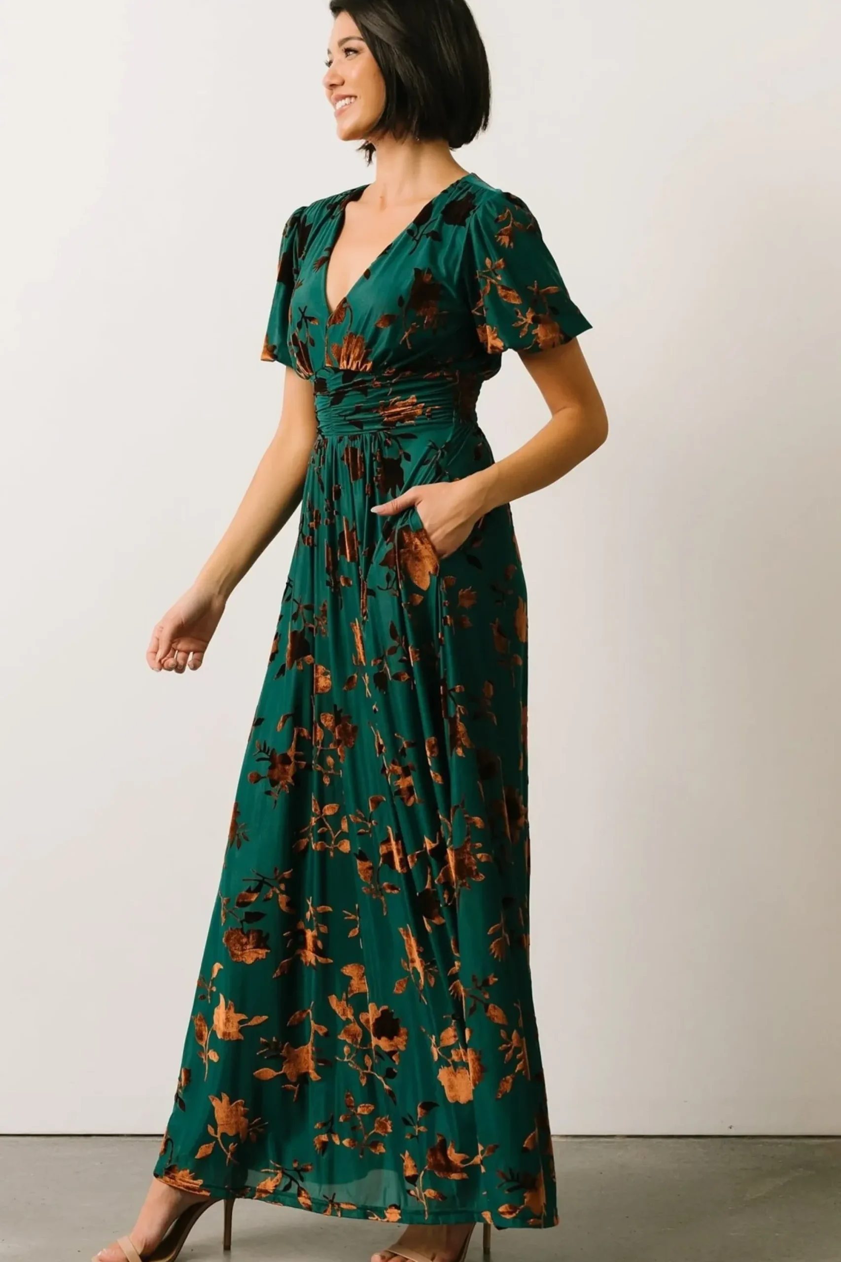 Online Baltic Born Leslie Velvet Maxi Dress | Bronze + Jade