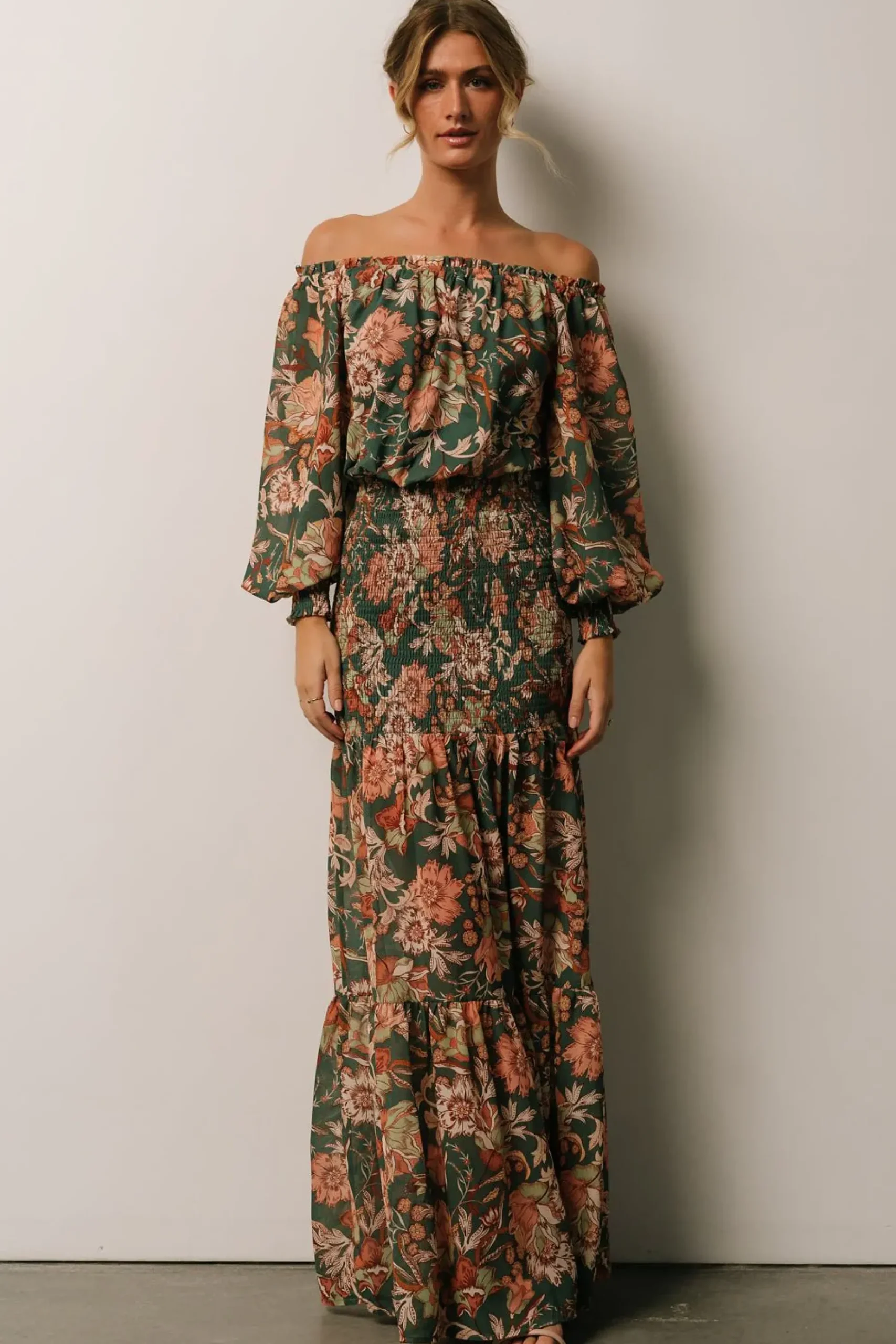 New Baltic Born Lizzie Smocked Maxi Dress | Green Multi