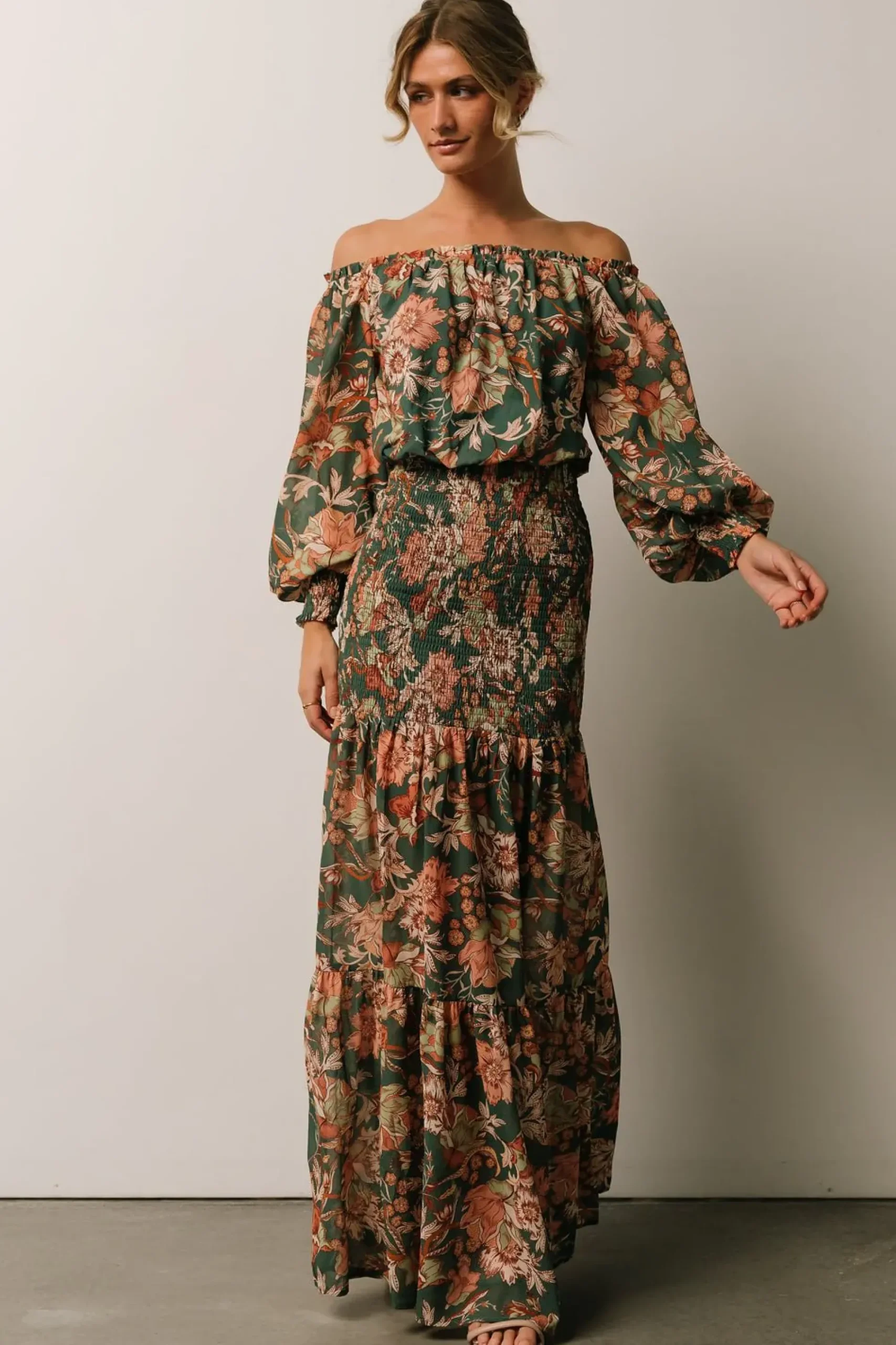 New Baltic Born Lizzie Smocked Maxi Dress | Green Multi