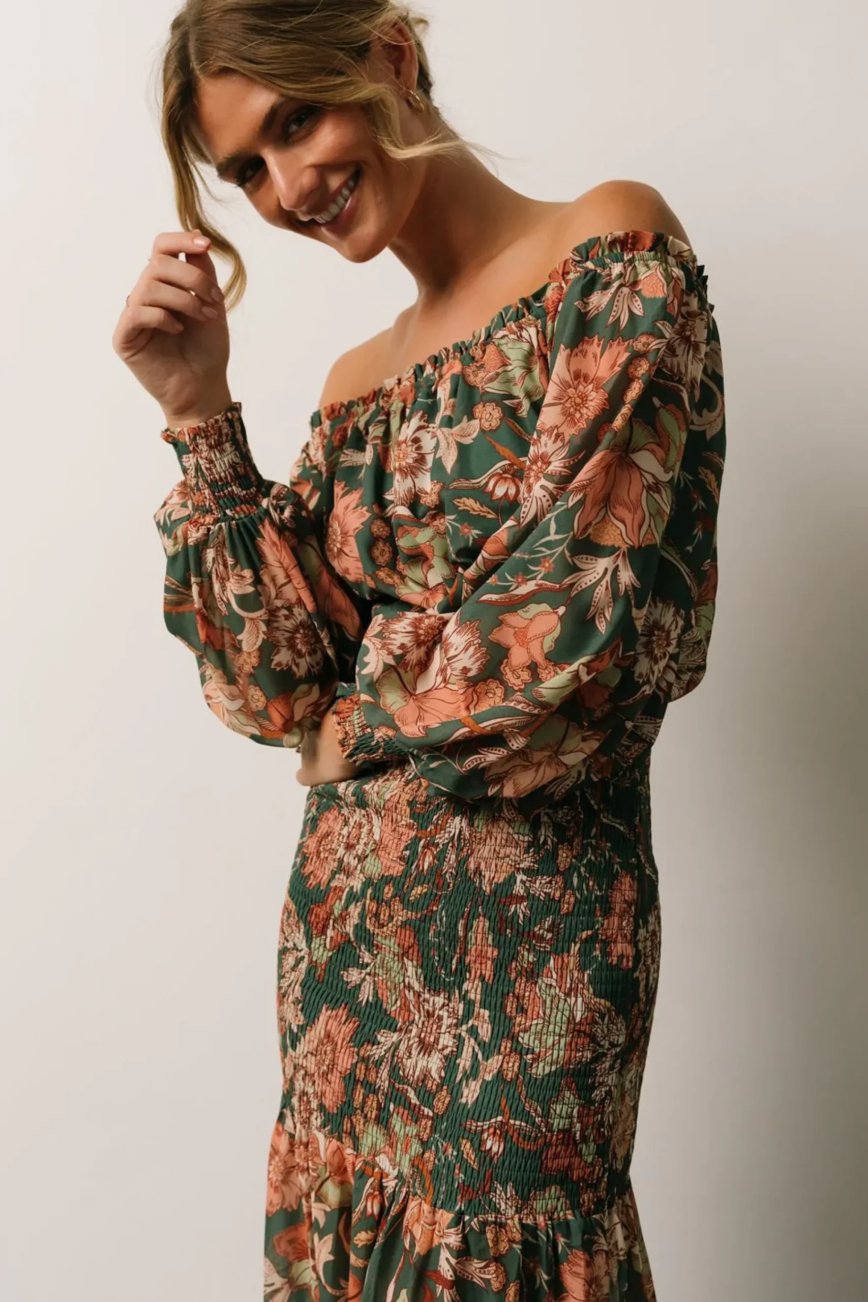 New Baltic Born Lizzie Smocked Maxi Dress | Green Multi