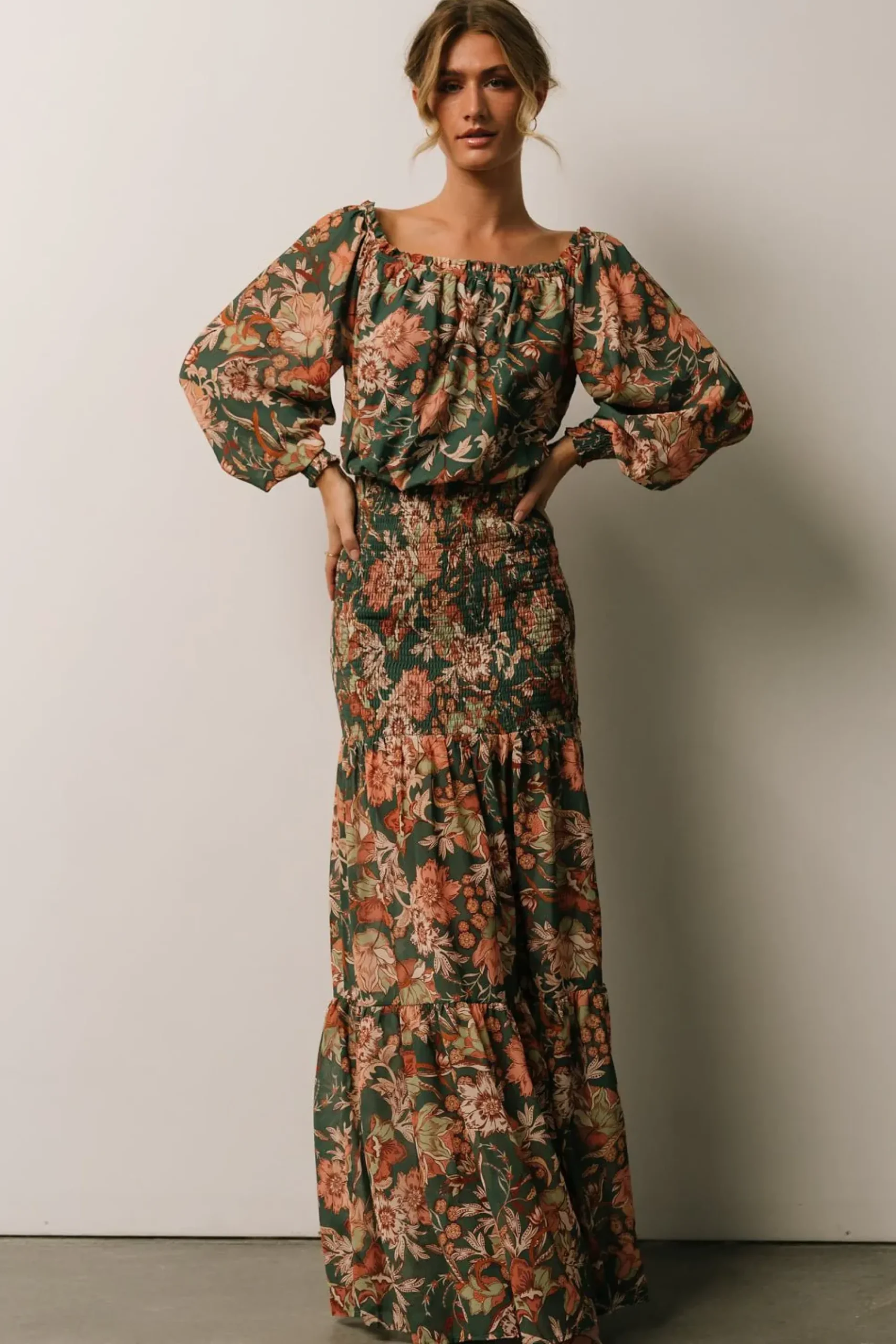 New Baltic Born Lizzie Smocked Maxi Dress | Green Multi