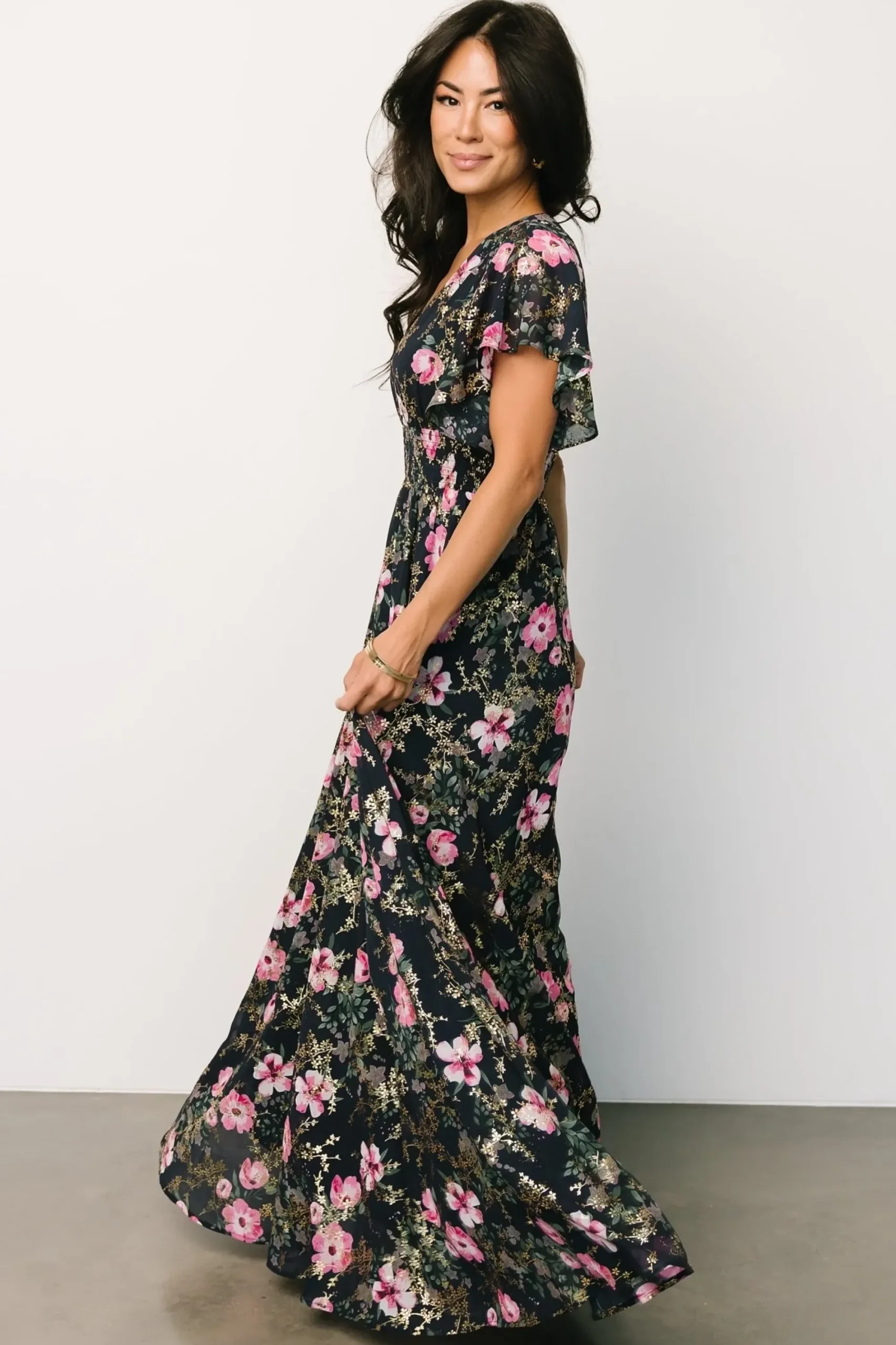 Hot Baltic Born Lynlee Metallic Maxi Dress | Dark Blue + Pink