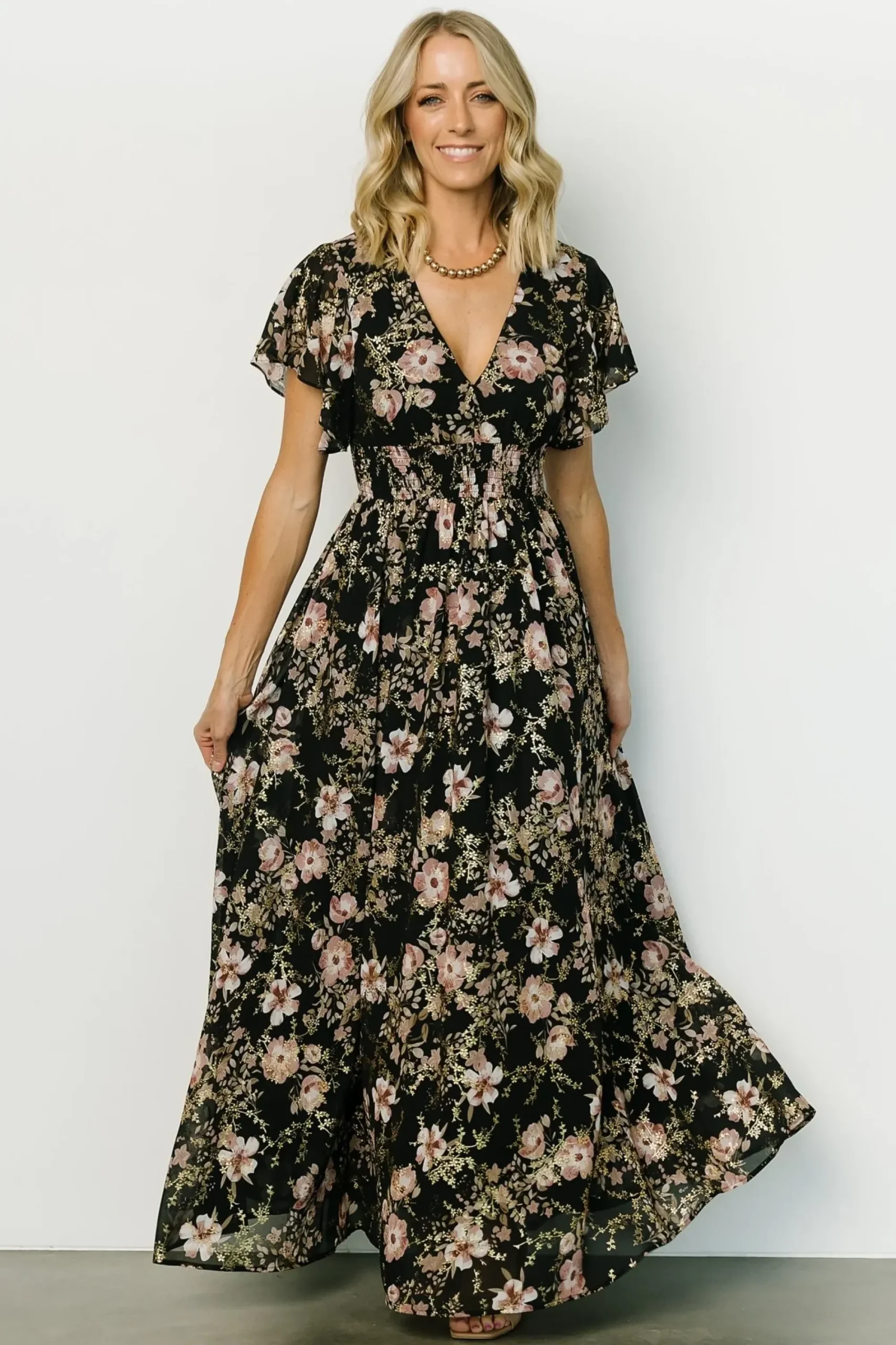 New Baltic Born Lynlee Metallic Maxi Dress | Black + Mauve