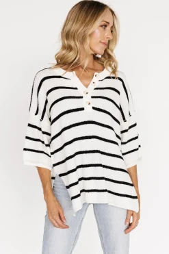 Hot Baltic Born Maddock Stripe Knit Top | Off White + Black