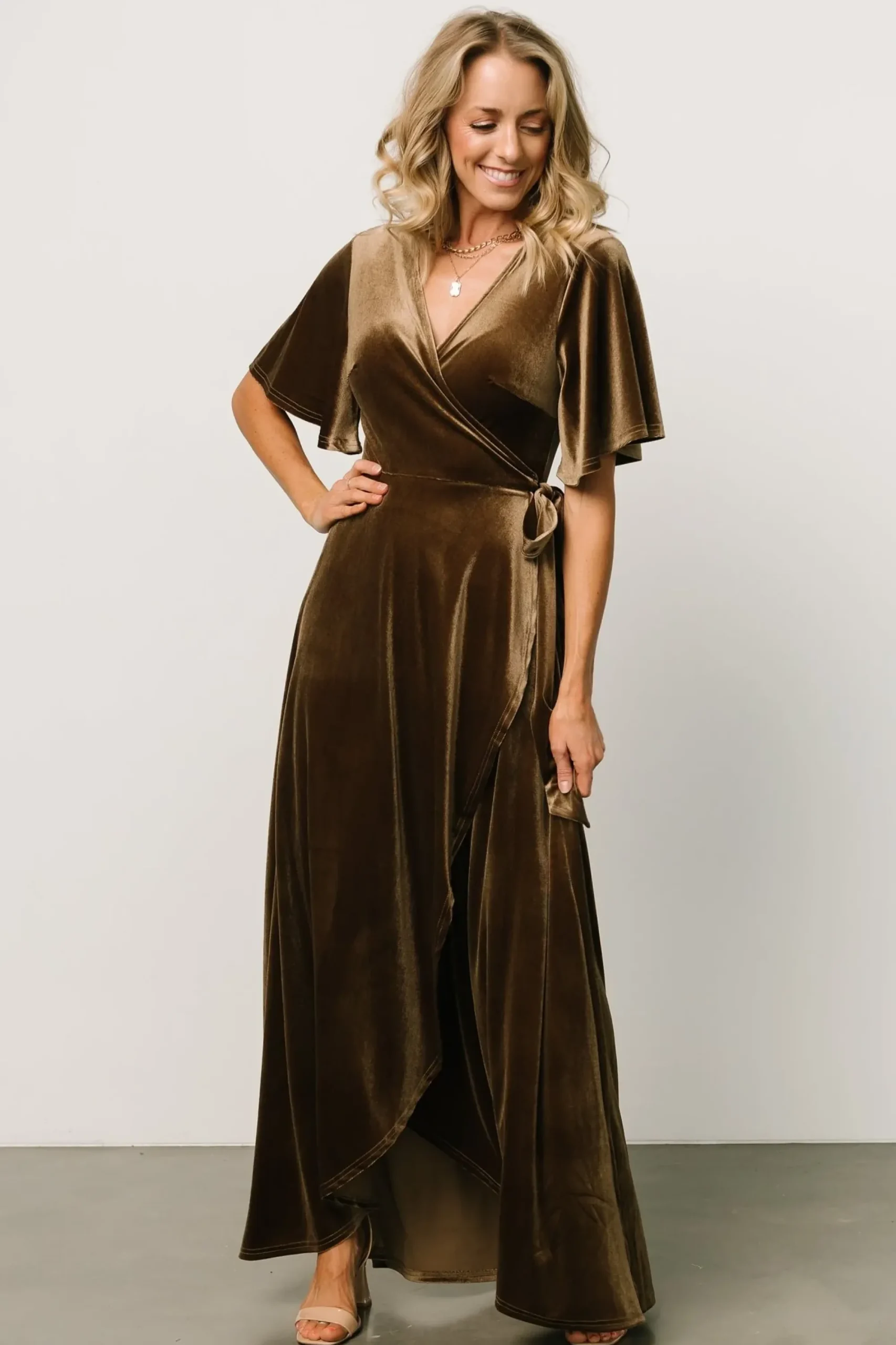 Best Baltic Born Maella Velvet Wrap Dress | Brushed Bronze