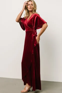 Clearance Baltic Born Maella Velvet Wrap Dress | Wine