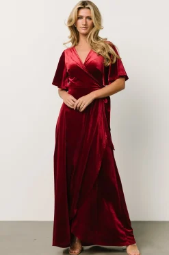Clearance Baltic Born Maella Velvet Wrap Dress | Wine