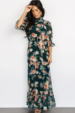 New Baltic Born Marie Mock Neck Maxi Dress | Dark Green Floral