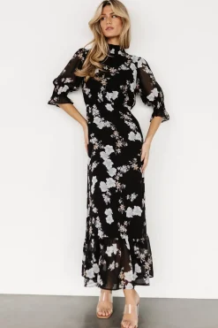 Fashion Baltic Born Marie Mock Neck Maxi Dress | Black Floral