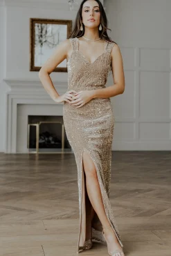 Fashion Baltic Born Marilyn Sequin Maxi Gown | Taupe Iridescent