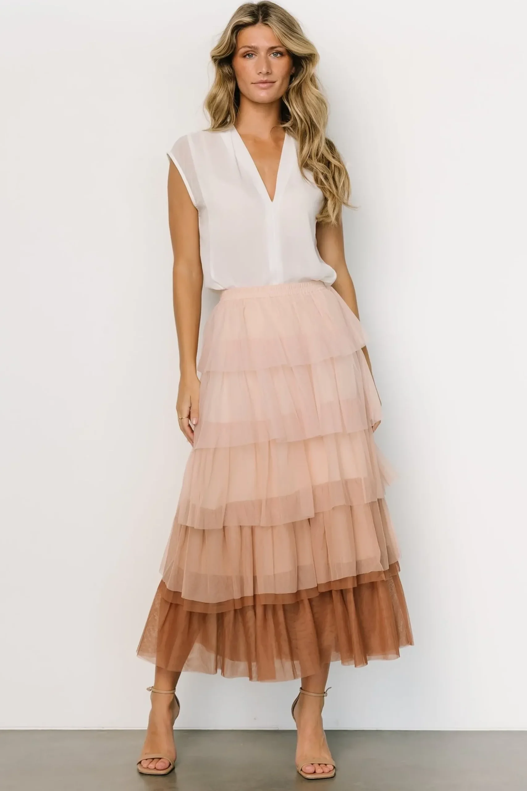 Outlet Baltic Born Marlene Tulle Ruffle Skirt | Natural + Rosy Brown