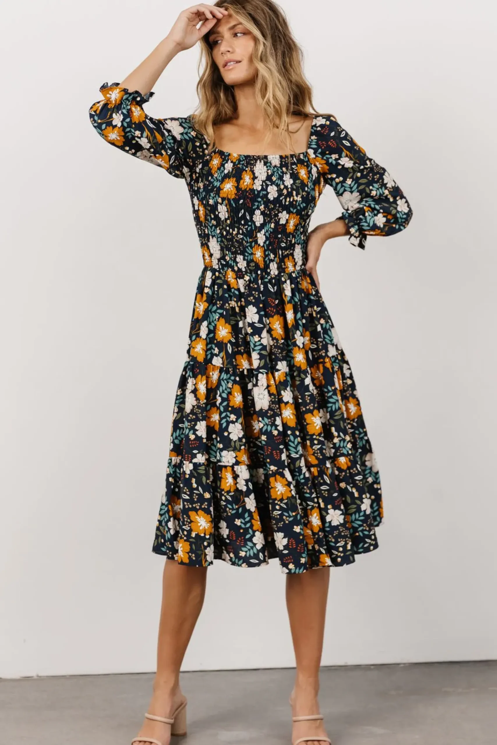 Fashion Baltic Born Marta Smocked Midi Dress | Dark Blue Vintage Floral