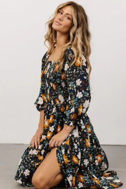 Fashion Baltic Born Marta Smocked Midi Dress | Dark Blue Vintage Floral