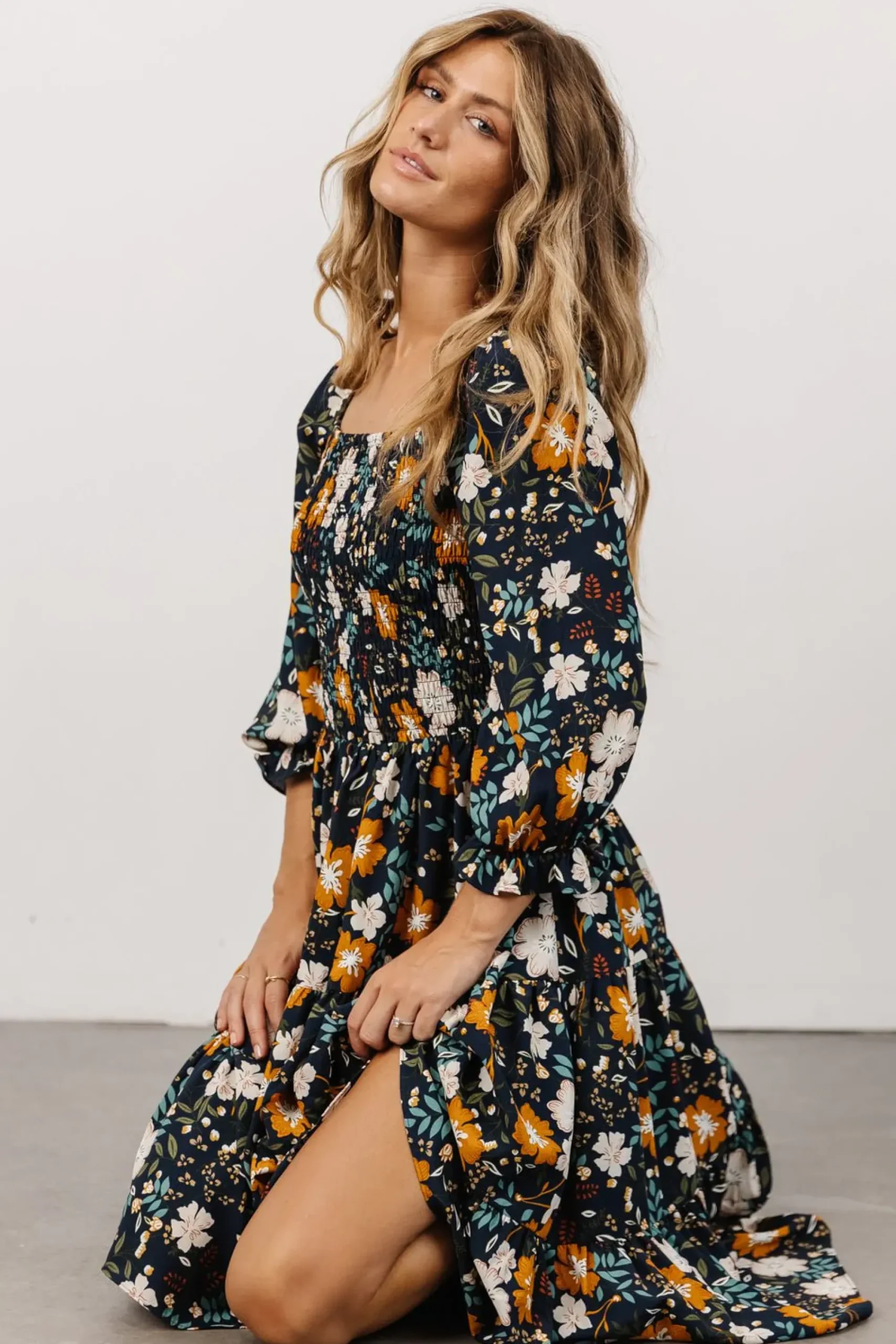 Fashion Baltic Born Marta Smocked Midi Dress | Dark Blue Vintage Floral