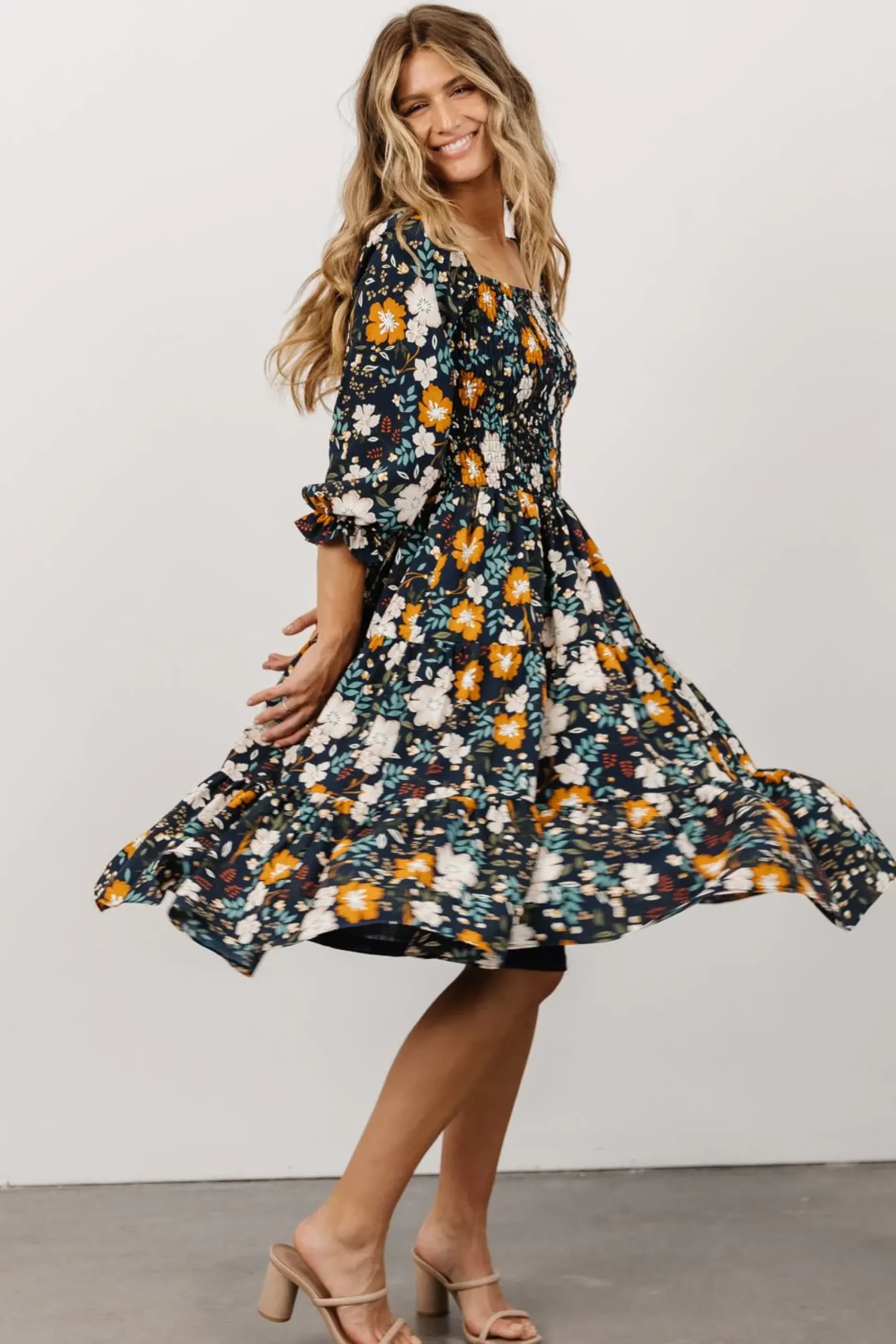 Fashion Baltic Born Marta Smocked Midi Dress | Dark Blue Vintage Floral