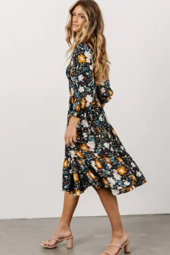 Fashion Baltic Born Marta Smocked Midi Dress | Dark Blue Vintage Floral