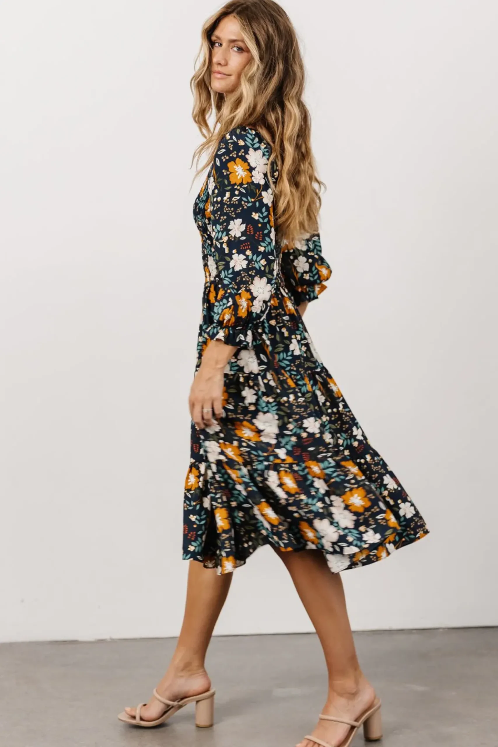 Fashion Baltic Born Marta Smocked Midi Dress | Dark Blue Vintage Floral