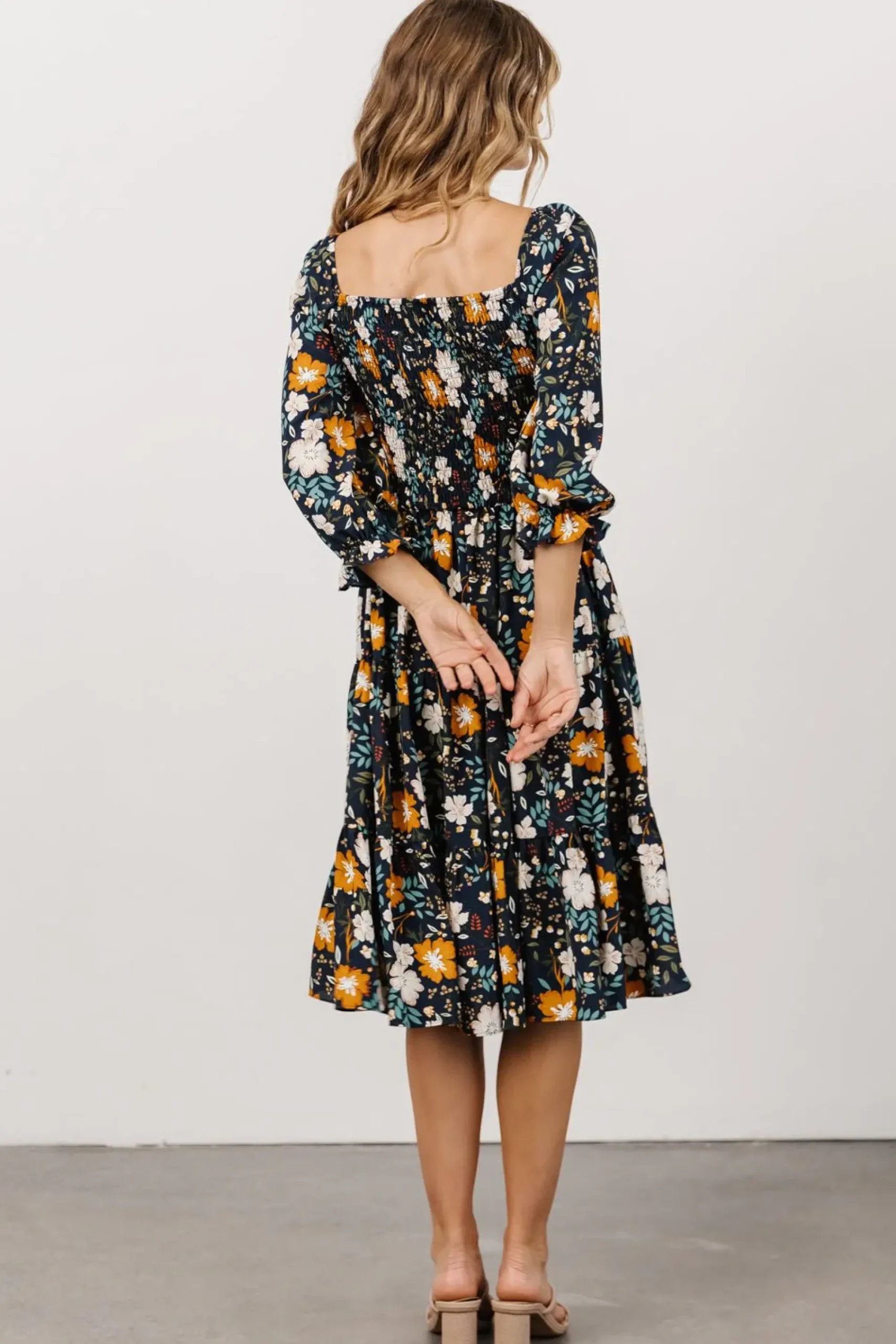 Fashion Baltic Born Marta Smocked Midi Dress | Dark Blue Vintage Floral