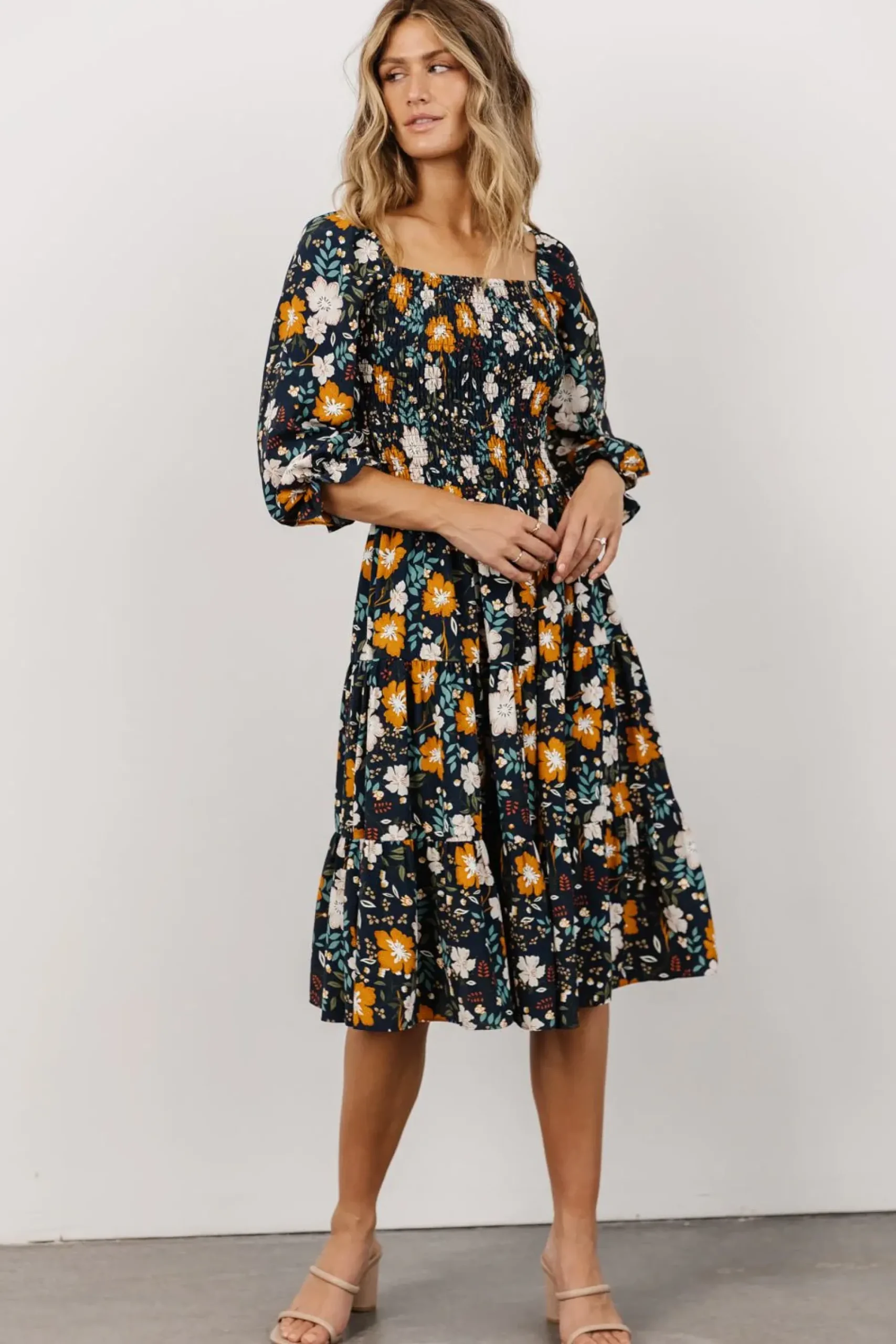 Fashion Baltic Born Marta Smocked Midi Dress | Dark Blue Vintage Floral