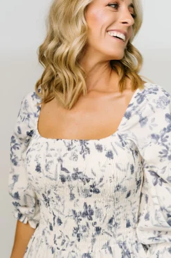 Discount Baltic Born Marta Smocked Midi Dress | White + Blue