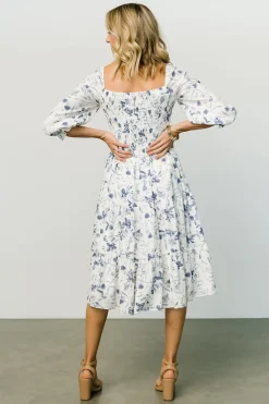 Discount Baltic Born Marta Smocked Midi Dress | White + Blue