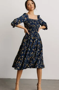 New Baltic Born Marta Smocked Midi Dress | Navy Floral
